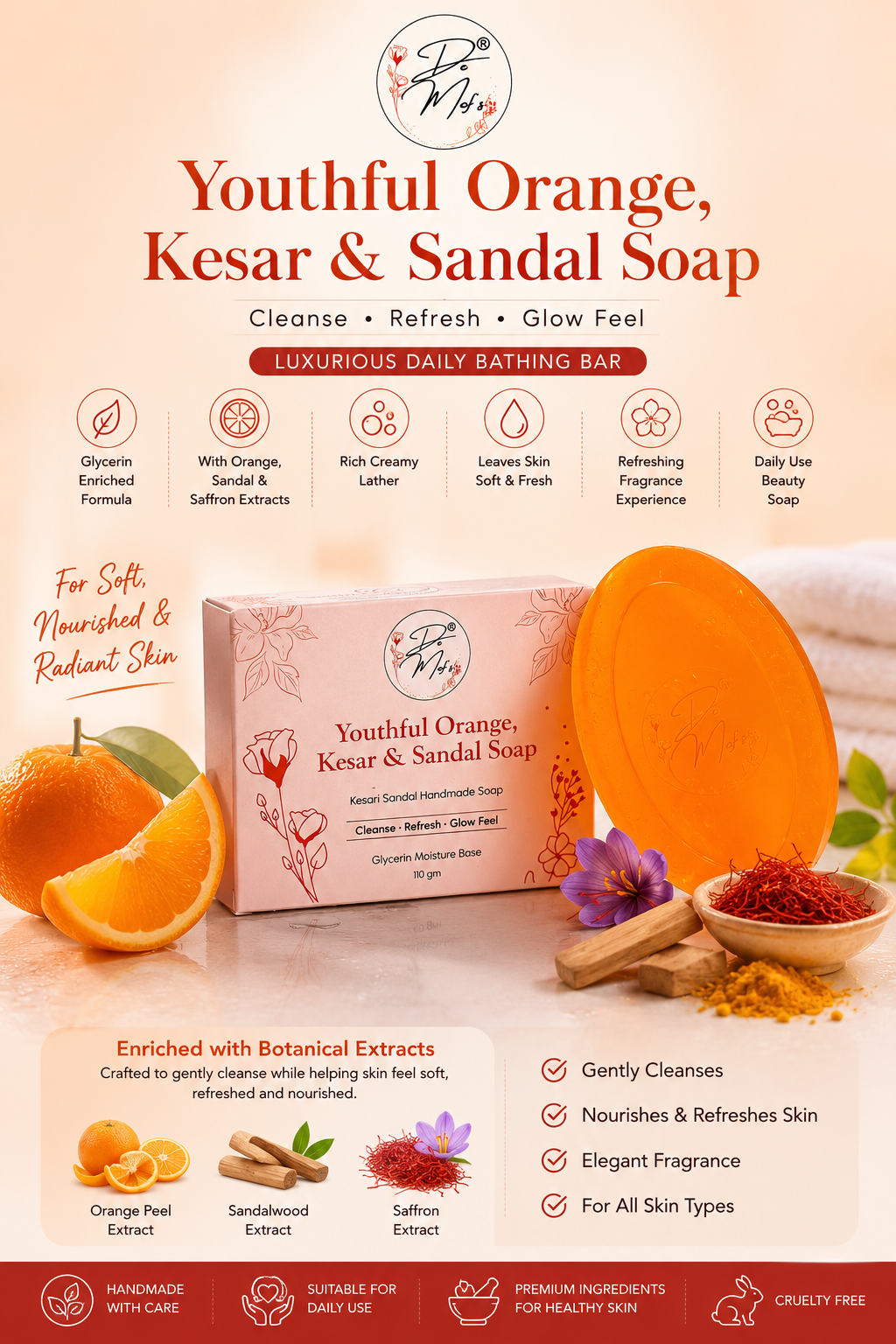 Demaf's Youthful Orange, Kesar & Sandal Soap.